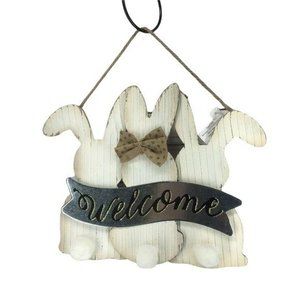 EASTER Bunny‎ rabbit Wood & Metal Door Welcome Sign Decoration Boho